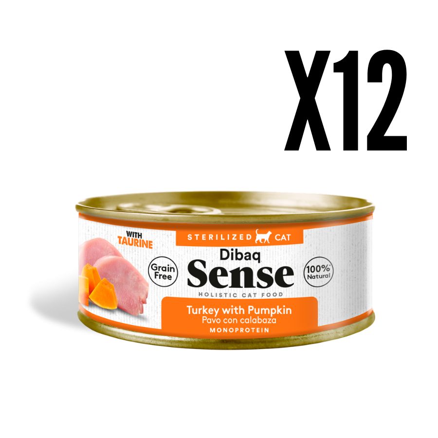 Dibaq Sense Alimento Húmedo Gato Esterilizado Pavo y Calabaza sin cereales, fácil digestión y textura fillets, ideal para gatos adultos y esterilizados. B-Pets
