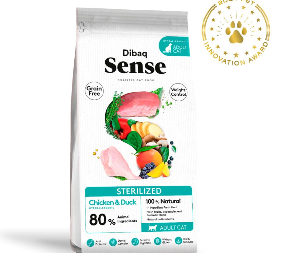 Dibaq Sense Grain Free Cat Pollo & Pavo 6KG: Alimento hipoalergénico para gatos adultos esterilizados. Con un 86% de proteína animal, omega 3 y antioxidantes. ¡Cuida la salud de tu gato esterilizado con esta receta de calidad!
