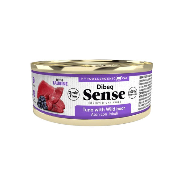 Alimento Húmedo Gato Adulto Dibaq Sense Atún & Jabalí: Alimento hipoalergénico y natural para gatos adultos. Con prebióticos, extracto de yuca y taurina para una salud óptima. ¡Cuida a tu gato con lo mejor!