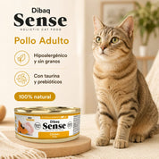 Alimento Húmedo Gato Adulto Dibaq Sense Pollo : Alimento hipoalergénico y natural para gatos adultos. Con prebióticos, extracto de yuca y taurina para una salud óptima. ¡Cuida a tu gato con lo mejor!