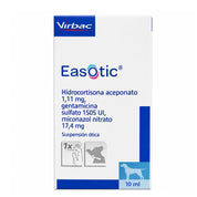 Caja frontal de Easotic Virbac 10 ml con hidrocortisona, gentamicina y miconazol para otitis en perros