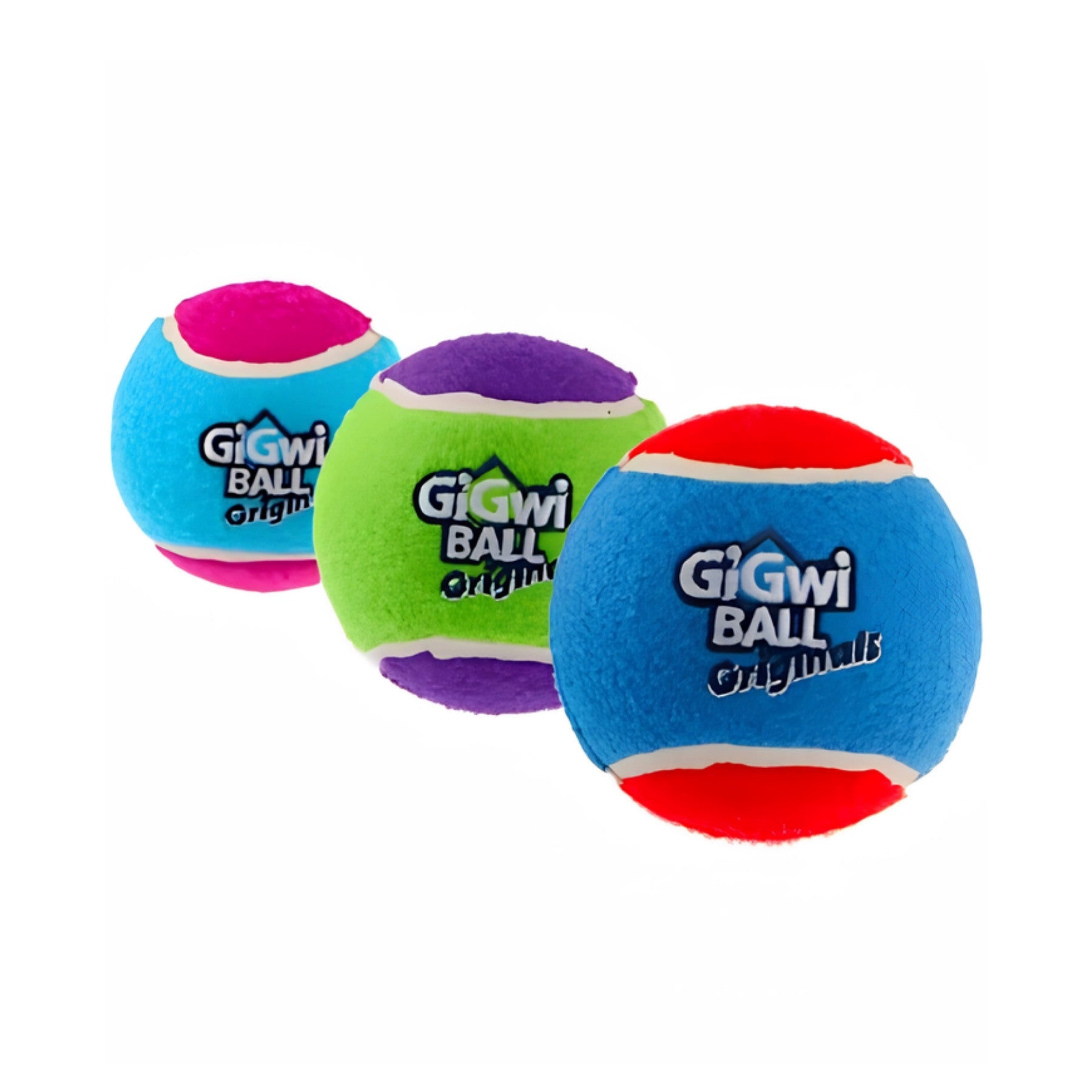 Las 3 pelotas Gigwi Ball Originals talla S en combinaciones de azul, rosado, verde, morado y rojo