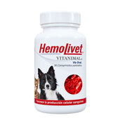 Frasco frontal de Hemolivet Vitanimal 30 comprimidos, suplemento con hierro y complejo B para perros y gatos