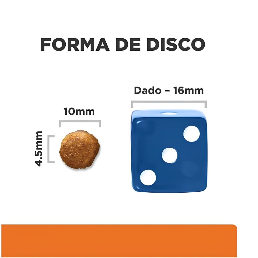 Croqueta en forma de disco de c/d Multicare Stress, de 10 mm de diámetro y 4,5 mm de alto, junto a un dado de 16 mm