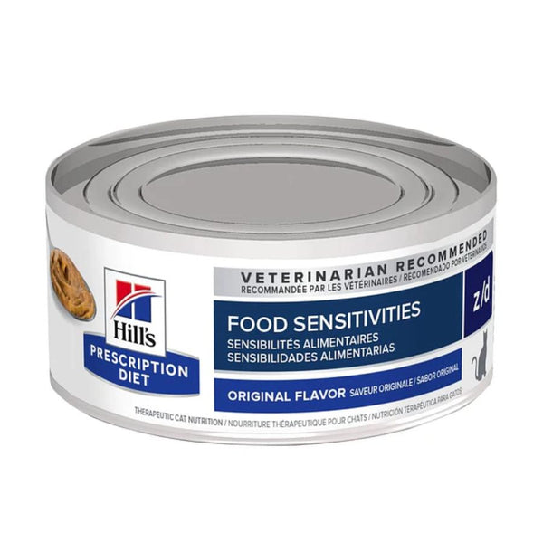 Hills Lata Z/D Food Sensitivities 156GR para Gatos, paté clínico con proteína hidrolizada que ayuda con sensibilidad alimentaria.