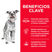 Beneficios clave de Hills Science Diet Adult 7+ Small & Mini: minerales balanceados, omega-6 y vitamina E