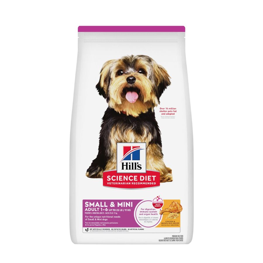 Bolsa frontal de Hill's Science Diet Adult Small & Mini con pollo y arroz integral para perros pequeños