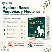 Tabla de composición por comprimido de Hyaloral Razas Pequeñas y Medianas con sus cinco ingredientes activos