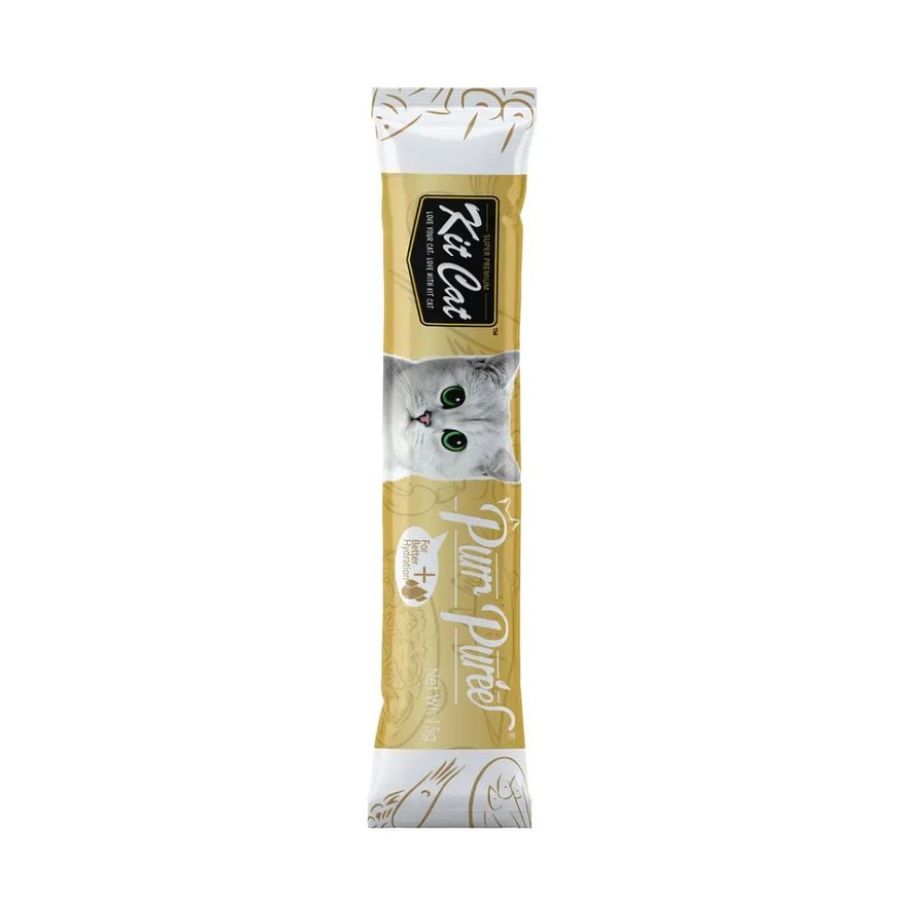 Sachet individual de 15 g de Kit Cat Purr Puree Atún y Ostión listo para servir