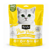 Bolsa frontal de Kit Cat Purr Puree Pollo y Fibra (Hairball) Value Pack con 40 sachets de 15 g, snack cremoso para gatos