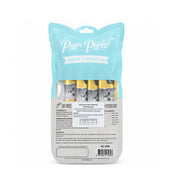 Reverso del empaque de Kit Cat Purr Puree Pollo y Pescado Ahumado con ingredientes, tabla de ración y análisis garantizado
