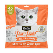 Bolsa frontal de Kit Cat Purr Puree Pollo y Salmón Value Pack con 40 sachets de 15 g, snack cremoso para gatos
