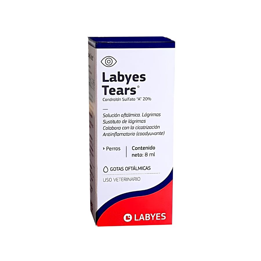 Caja de Labyes Tears solución oftálmica para perros, con condroitín sulfato A 20%, contenido 8 ml, vista frontal