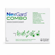 Reverso de NexGard Combo con la composición por pipeta y los pasos de aplicación tópica en el gato