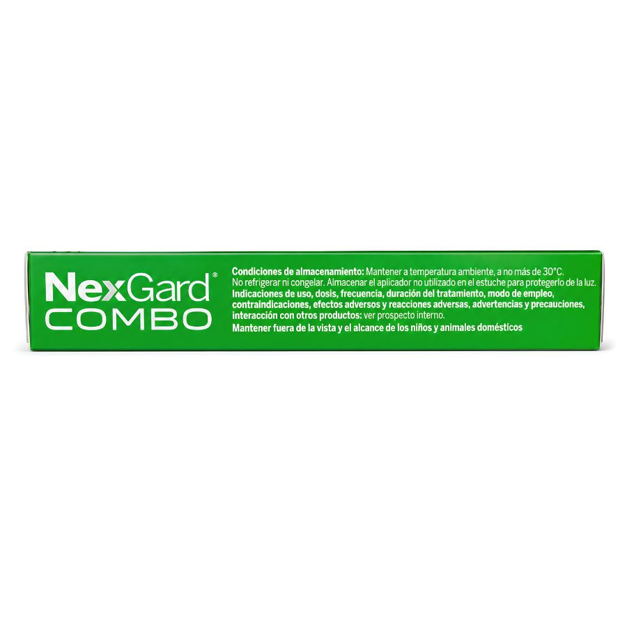 Panel lateral de NexGard Combo con las condiciones de conservación: mantener a no más de 30 °C, sin refrigerar
