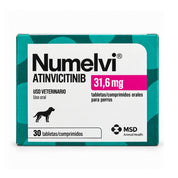 Numelvi 31,6 mg 30 comprimidos, vista frontal de la caja de atinvicitinib para perros medianos y grandes de MSD Animal Health