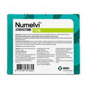 Reverso de la caja de Numelvi 7,2 mg con la composición, las condiciones de almacenamiento y el Reg. SAG N° 2753