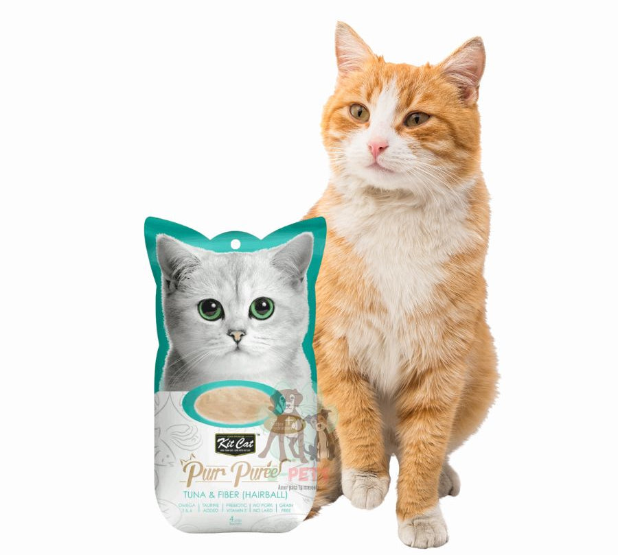 Pack 10x Kit Cat Purr Puree Atún y Fibra: Snack cremoso para control de bolas de pelo en gatos. Rico en fibra y Omega 3, natural y sin cereales. Ideal desde los 2 meses.