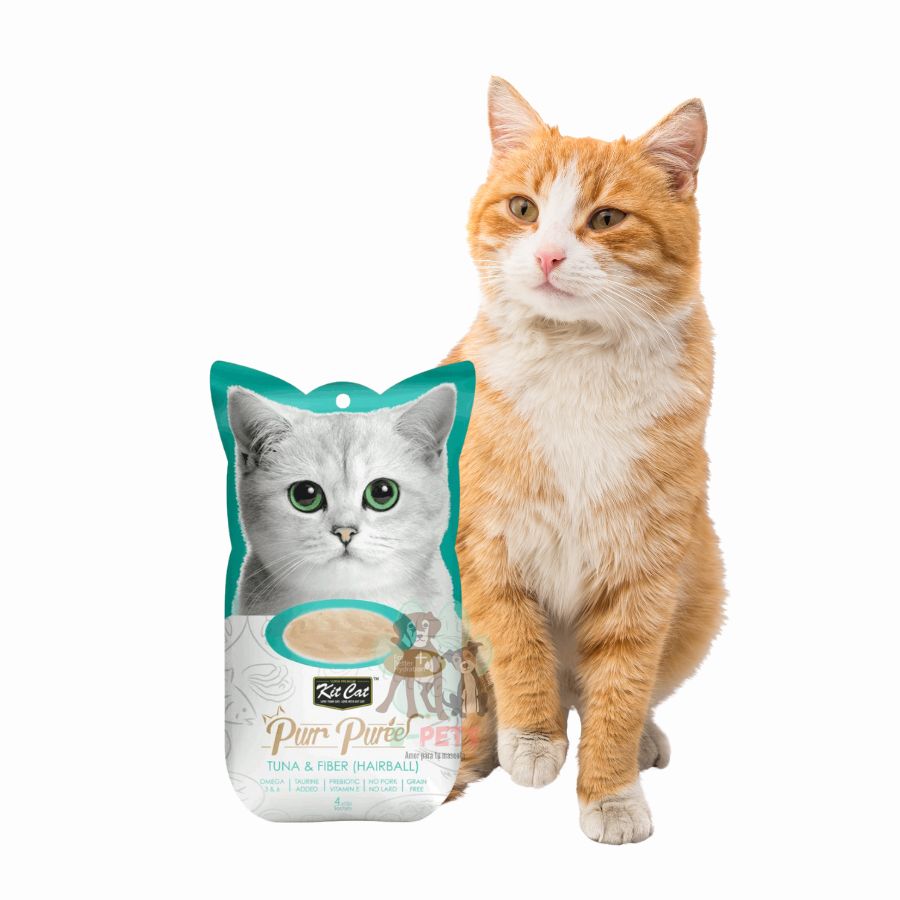 Pack 10x Kit Cat Purr Puree Atún y Fibra: Snack cremoso para control de bolas de pelo en gatos. Rico en fibra y Omega 3, natural y sin cereales. Ideal desde los 2 meses.