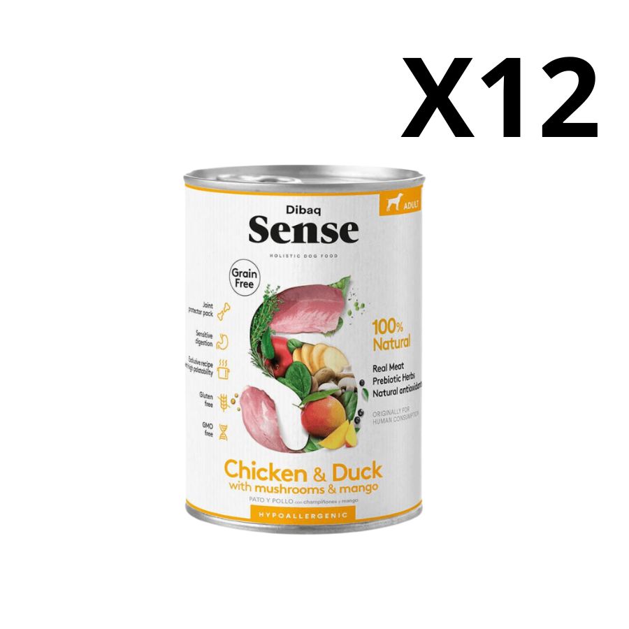 Pack 12 unidades Dibaq Sense Alimento Húmedo Pollo y Pato Lata: Nutrición hipoalergénica para perros. ¡Sabores naturales para su bienestar!