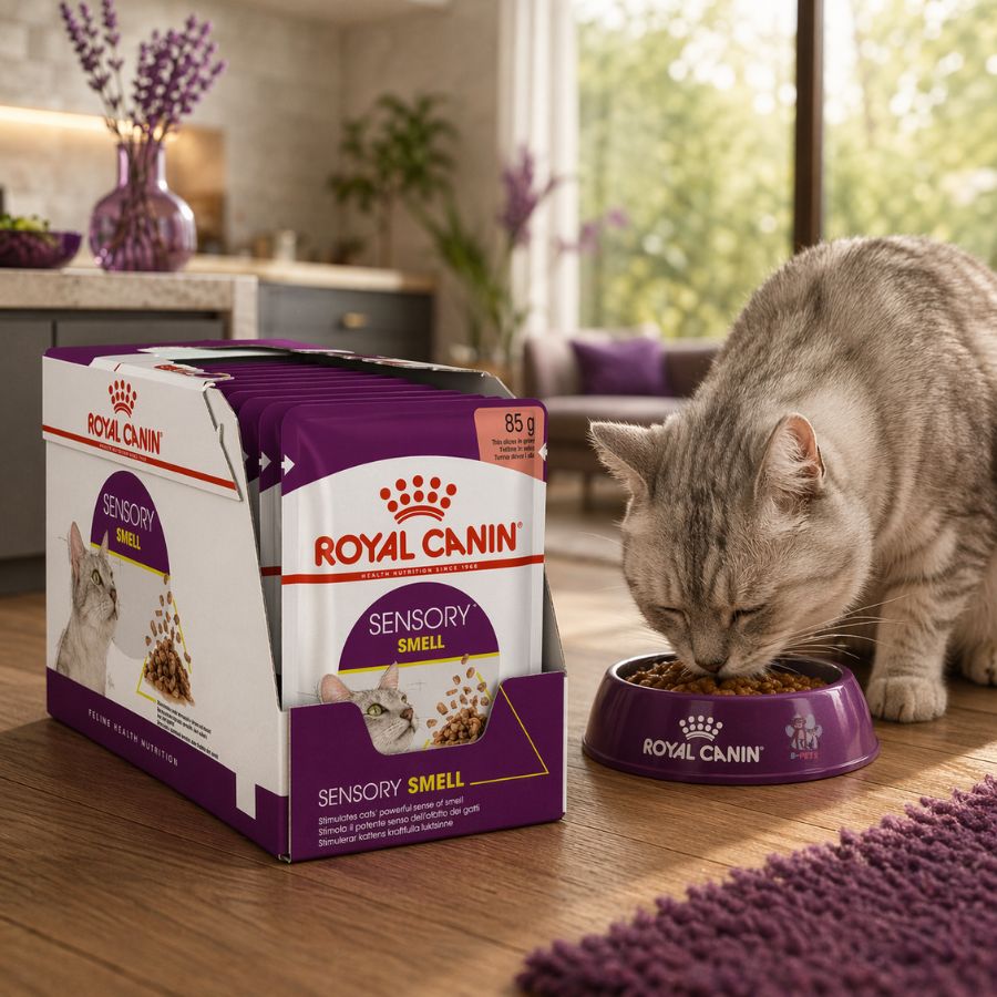Pack 12u Royal Canin Pouch Sensory Smell: Alimento húmedo premium para gatos adultos, diseñado para estimular el olfato.