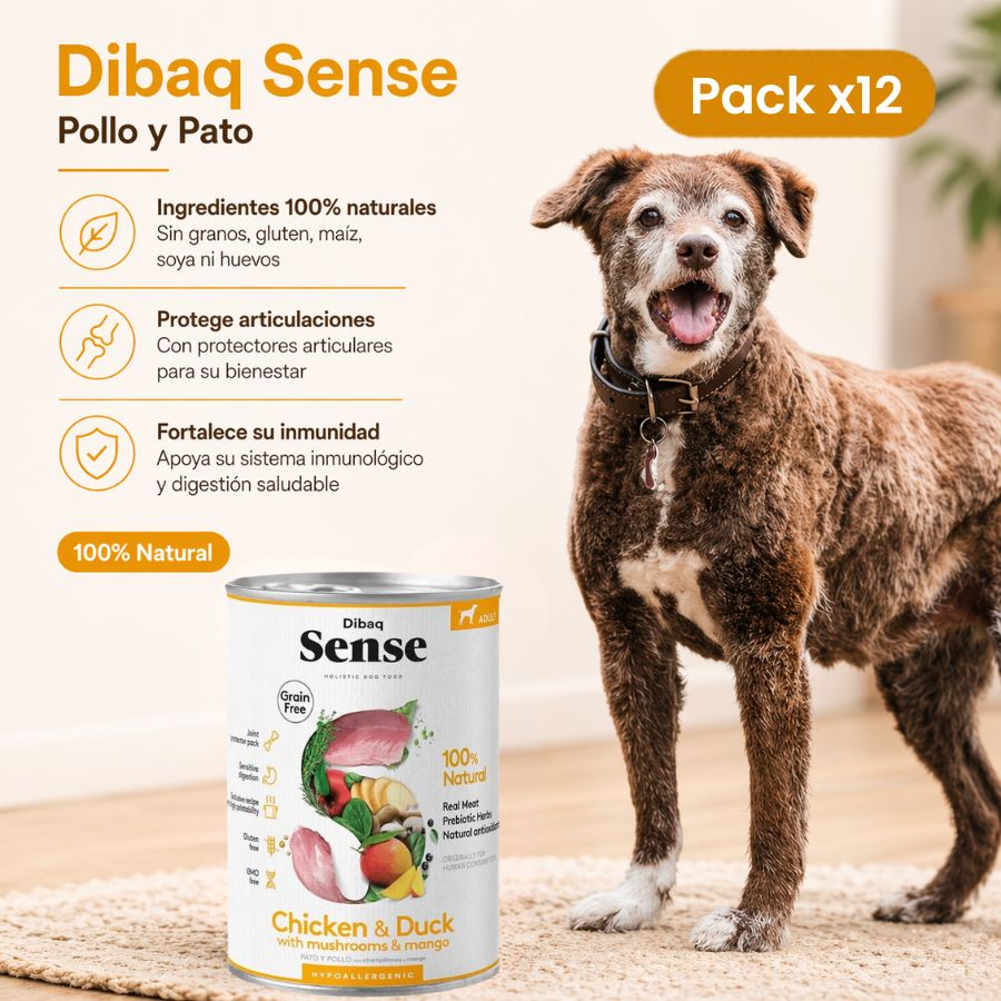 Pack 12 unidades Dibaq Sense Alimento Húmedo Pollo y Pato Lata: Nutrición hipoalergénica para perros. ¡Sabores naturales para su bienestar!