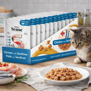 Pack 12x Dibaq Sense Bocaditos en Salsa Pollo con Sardinas alimento húmedo natural, rico en proteínas, sin cereales y con beneficios digestivos y urinarios.