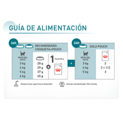 Guía de alimentación del pack Royal Canin Ageing 15+: un sobre diario más croquetas según el peso del gato