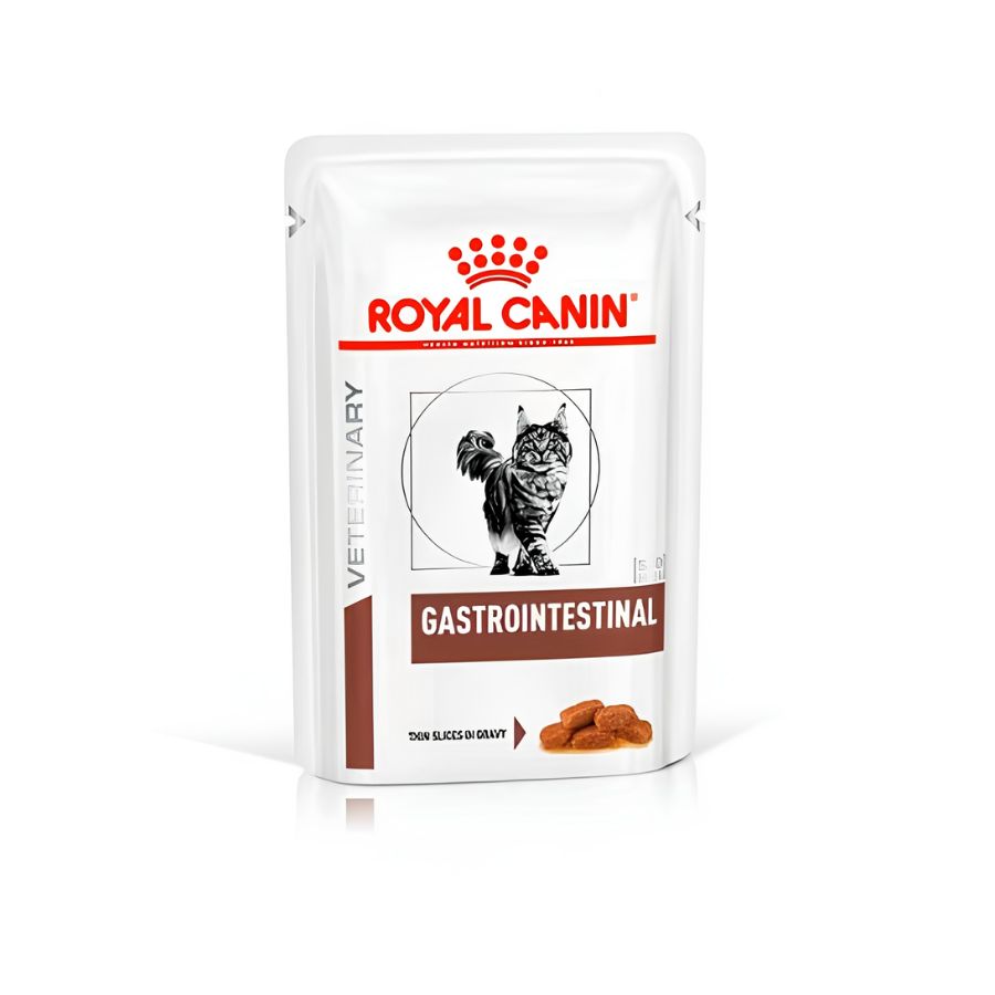 Comprar Pack 12x Royal Canin Gastrointestinal Felino Pouch alimento húmedo dietético para gatos con digestión sensible, alta energía y palatabilidad.