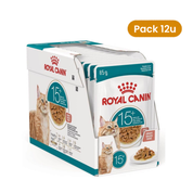 Caja display del pack de 12 sobres Royal Canin Ageing 15+ de 85 g para gatos mayores de 15 años
