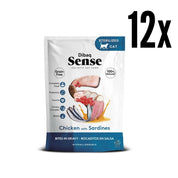 Pack 12x Dibaq Sense Bocaditos en Salsa Pollo con Sardinas alimento húmedo natural, rico en proteínas, sin cereales y con beneficios digestivos y urinarios.