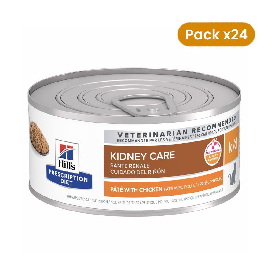 Lata de Hill's k/d Kidney Care Paté con Pollo de 156 g, unidad que compone el pack de 24 latas para gatos