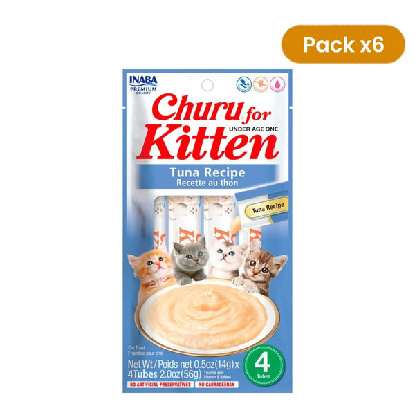 Pack 6x Churu Kitten sabor Atún, snack cremoso para gatitos con taurina, DHA, EPA y calcio. Sin conservantes ni colorantes artificiales.