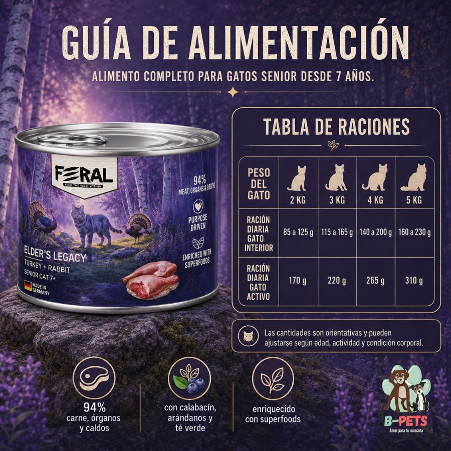 Pack 6x Feral Elder's Legacy Turkey + Rabbit Paté — Alimento húmedo gatos senior 200 g