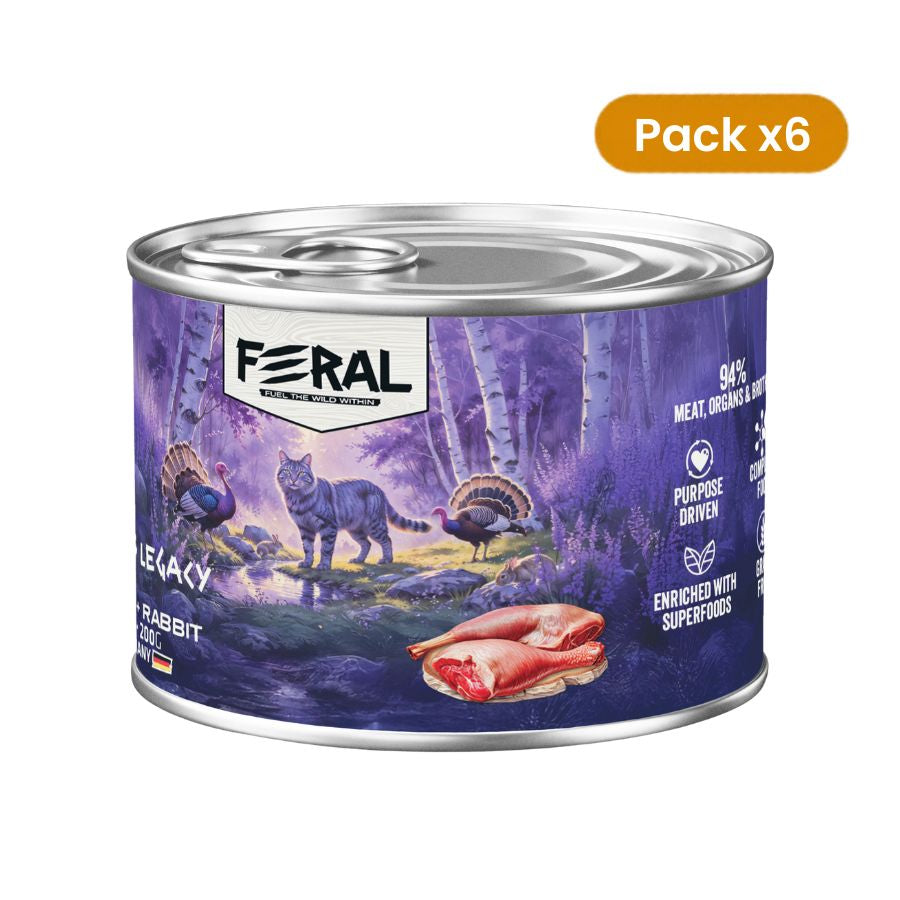Pack 6x Feral Elder's Legacy Turkey + Rabbit Paté — Alimento húmedo gatos senior 200 g