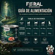 Raciones diarias del pack de 6 latas Feral River Chase según el peso y la actividad del gato