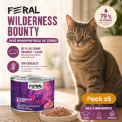 Pack 6x Feral Wilderness Bounty Monoprotein Pork Paté — Alimento húmedo gatos adultos 200 g