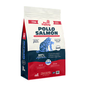 Saco de Pet Family Pollo Salmón 7kg para gatos esterilizados en vista de tres cuartos