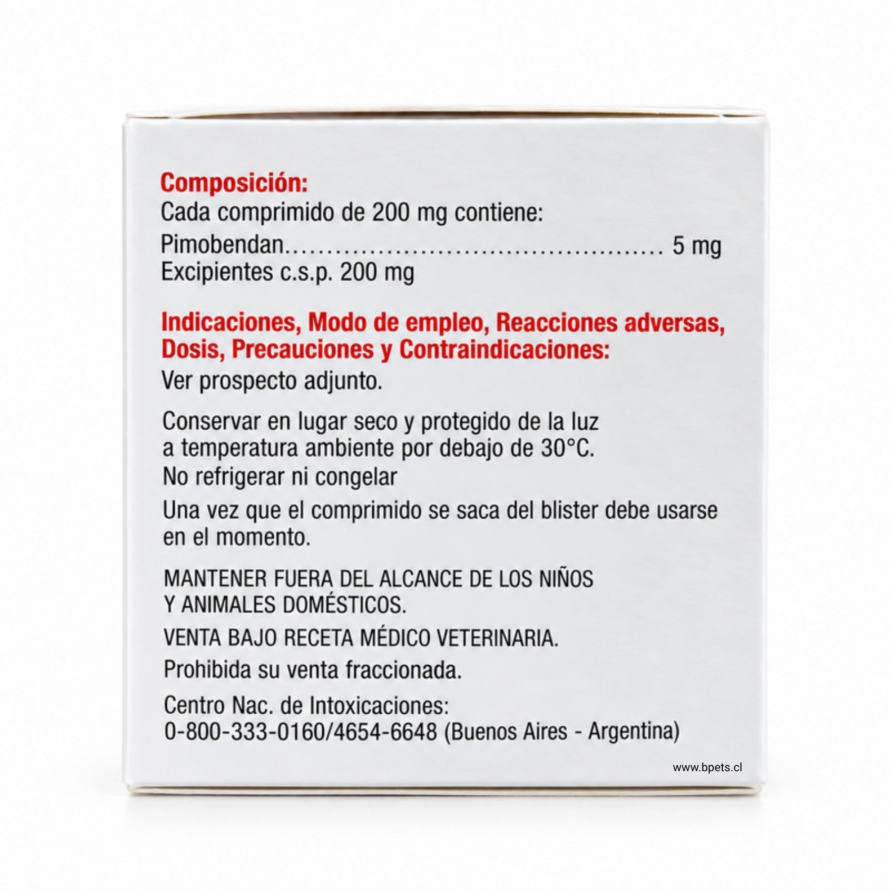 Composición de Pimocard 5 mg: 5 mg de pimobendan por comprimido de 200 mg, conservación y advertencias