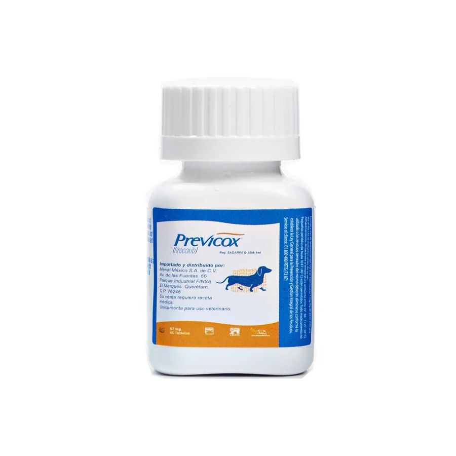 Frasco de Previcox 57 mg con 60 comprimidos masticables de firocoxib para perros