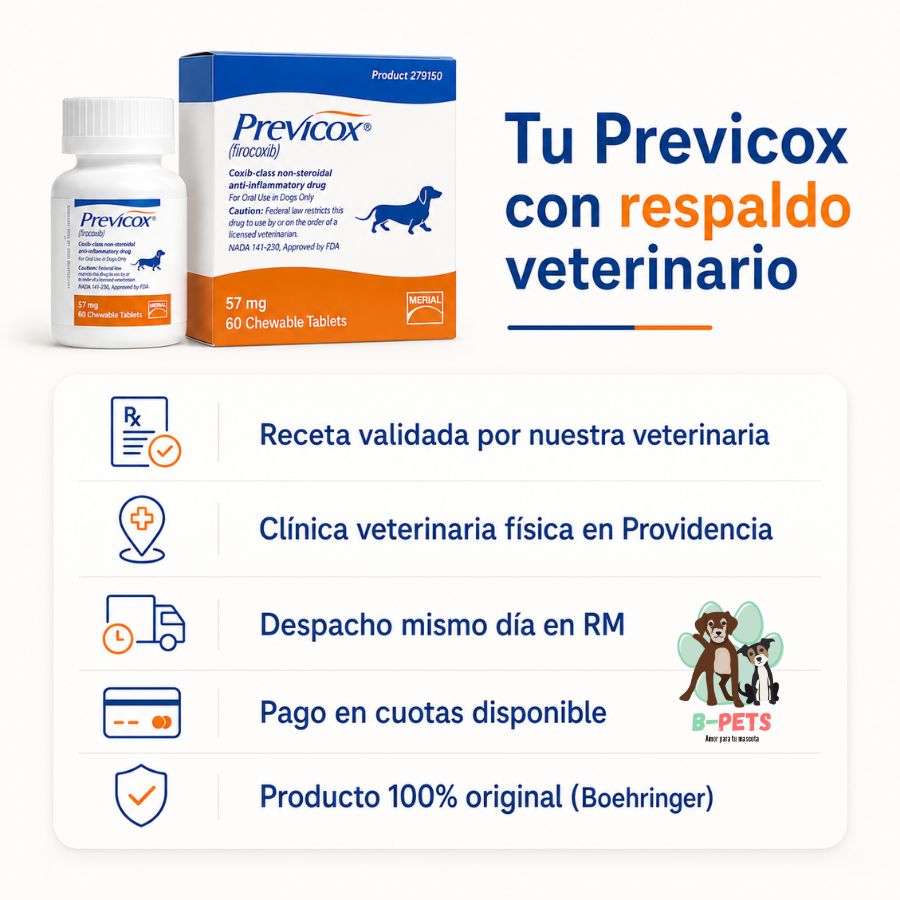 Compra de Previcox en B-Pets: receta validada por veterinaria, clínica en Providencia y despacho en RM