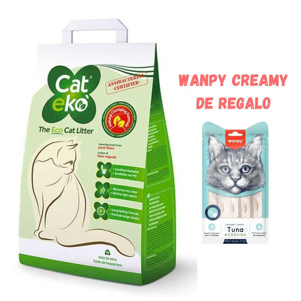 Cat Eko Arena Sanitaria: Sostenible, biodegradable y libre de polvo. Cuida de tu gato y del planeta con esta arena ecológica de inmediata aglomeración. Control total del olor.