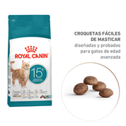 Croquetas fáciles de masticar de Royal Canin Ageing 15+, diseñadas y probadas en gatos de edad avanzada