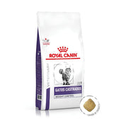 Saco de Royal Canin Gatos Castrados Weight Control con detalle del tamaño de la croqueta