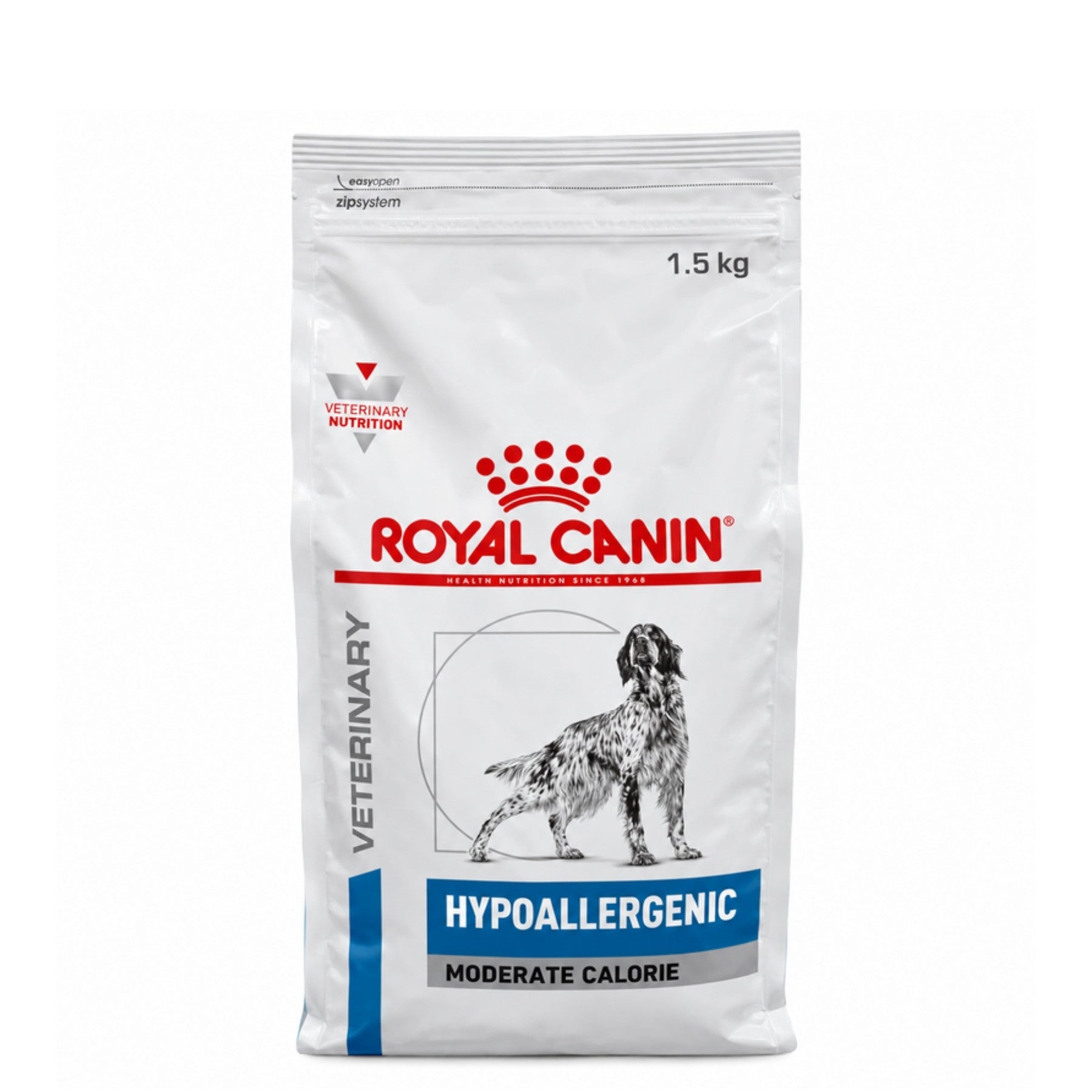 Royal Canin Hypoallergenic Moderate Calorie 1,5 kg, saco de alimento seco para perros adultos, vista frontal