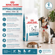 Royal Canin Hypoallergenic Small Dog 7,5Kg, alimento especializado para perros pequeños con alergias, favorece la digestión, piel saludable y cuidado urinario.
