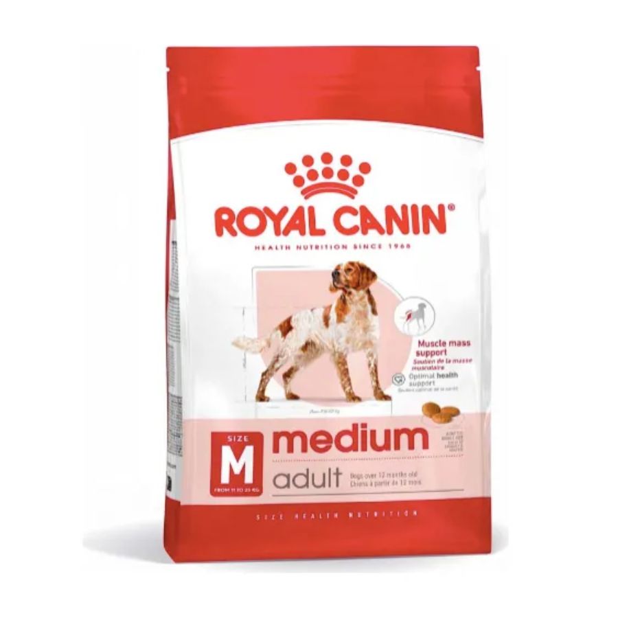 Royal Canin Adulto Medium 12Kg, alimento para perros adultos de razas medianas. Mantiene el peso ideal, refuerza defensas naturales y mejora la salud de la piel. 