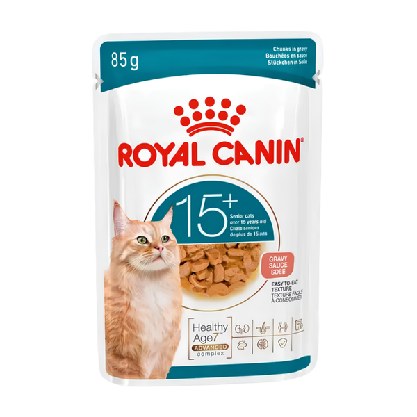 Sobre de 85 g de Royal Canin Ageing 15+, alimento húmedo en trocitos en salsa para gatos mayores de 15 años