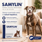 Beneficios de Samylin Razas Medianas: apoyo hepático con SAMe y antioxidantes, para perro de 10 a 30 kg