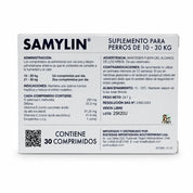 Reverso de Samylin Razas Medianas con composición, dosis por peso y registro SAG N° 2492/2024